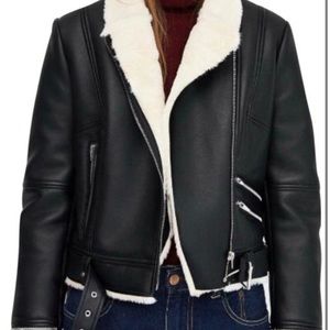 Zara Fur Lined Moto Jacket